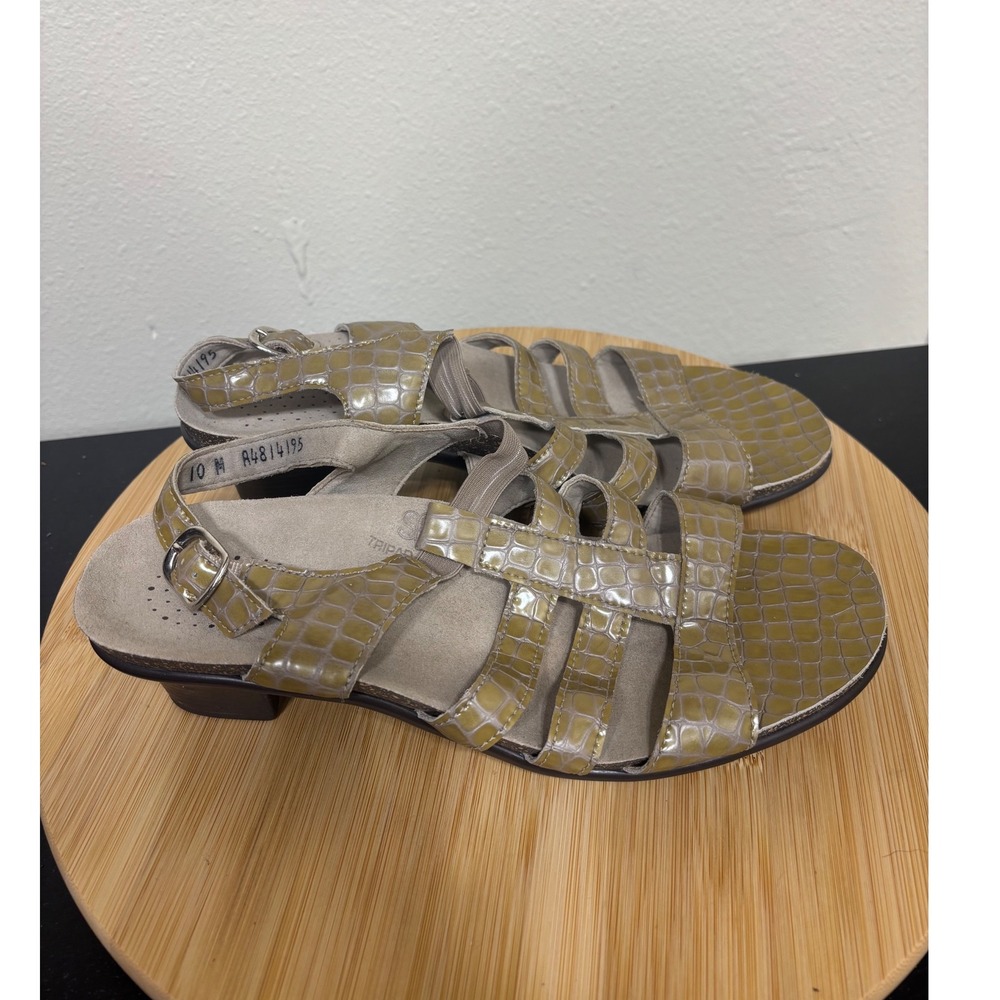 SAS Allegro Croc Size 10M Heel‎ Sandals Comfort Adjustable Buckle Tan Gold
